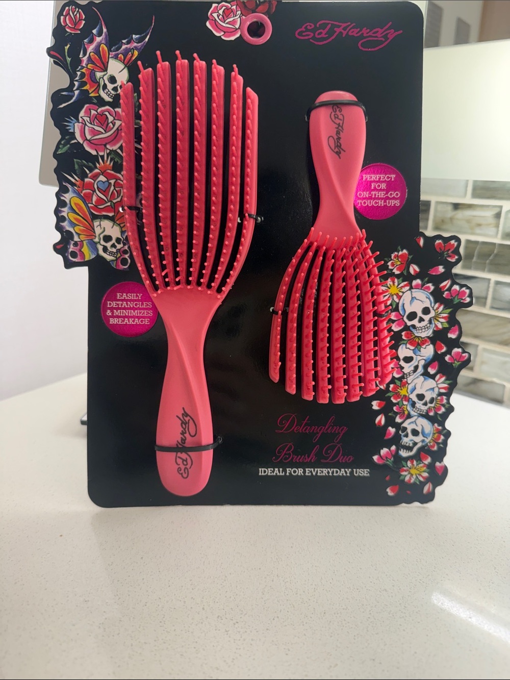 Ed Hardy Pink Detangling Brush Duo